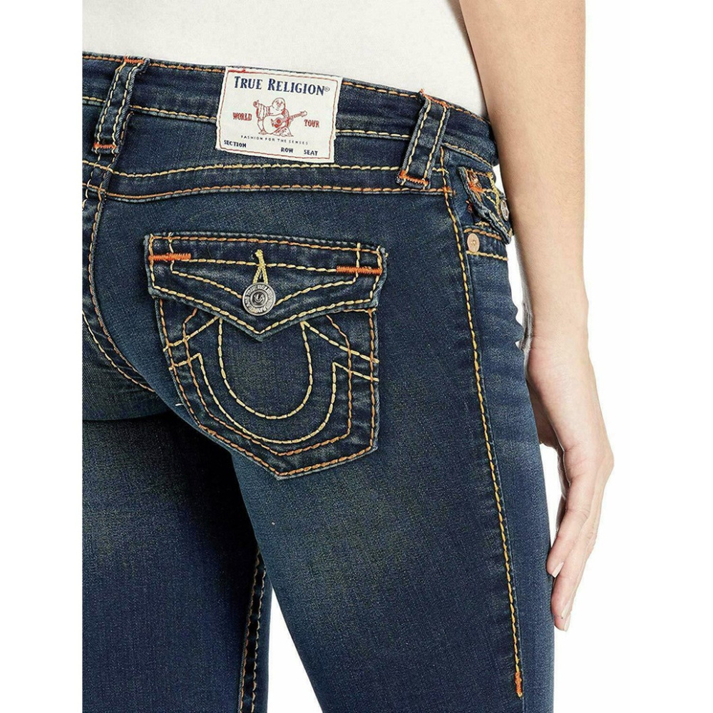 True Religion Women's Dark Indigo Skinny Jeans with Contrast Stitching